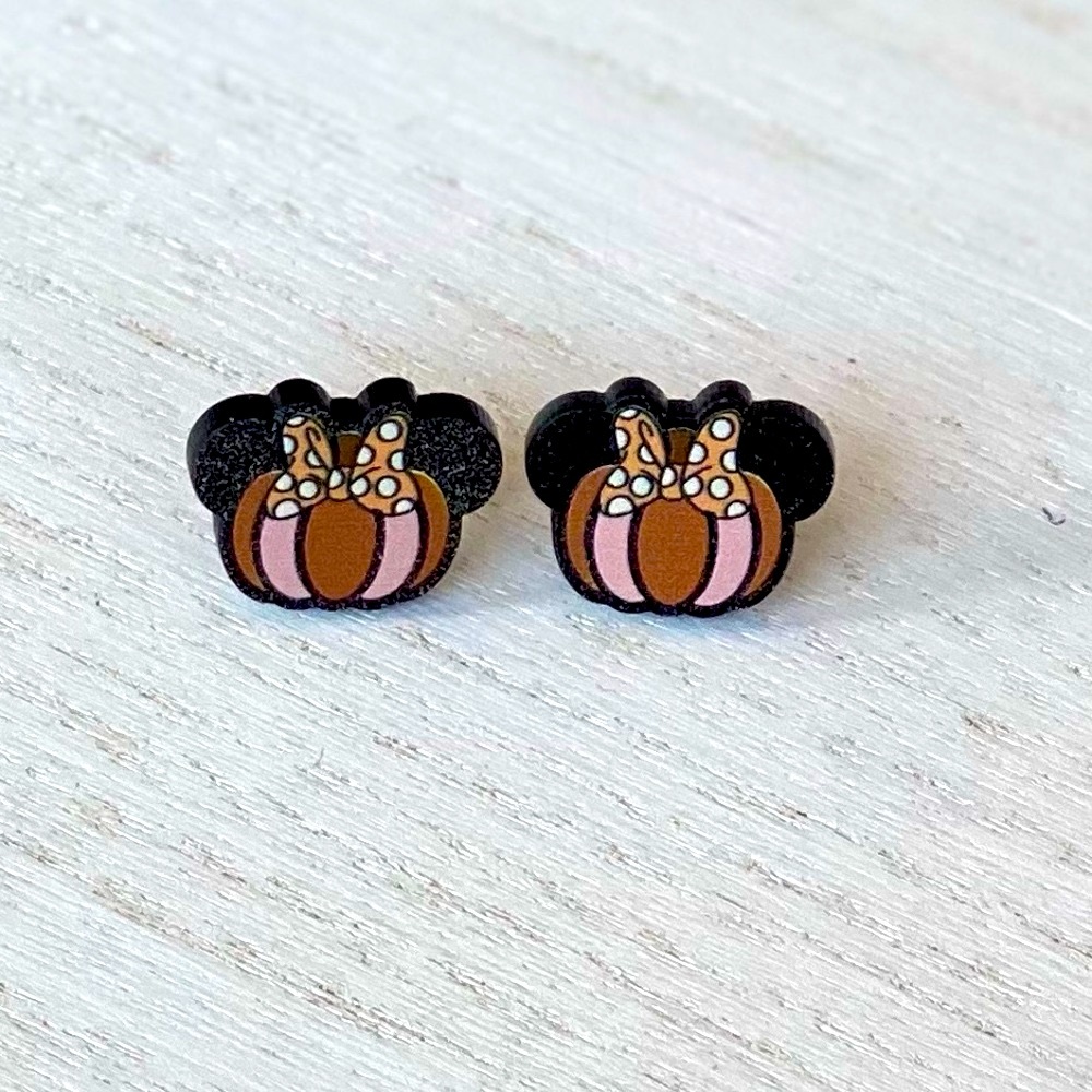 New Acrylic Minnie pumpkin stud earrings